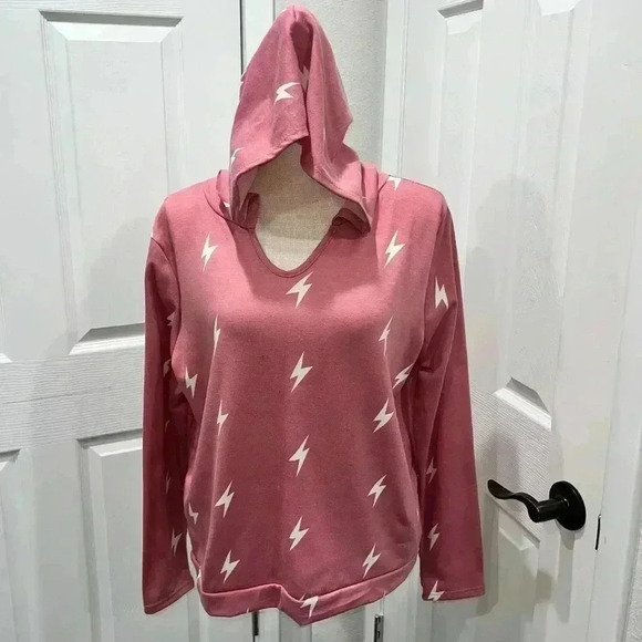 YMI Thunderbolt v-neck long sleeve,pullover, hoodie pink and white - Picture 1 of 8